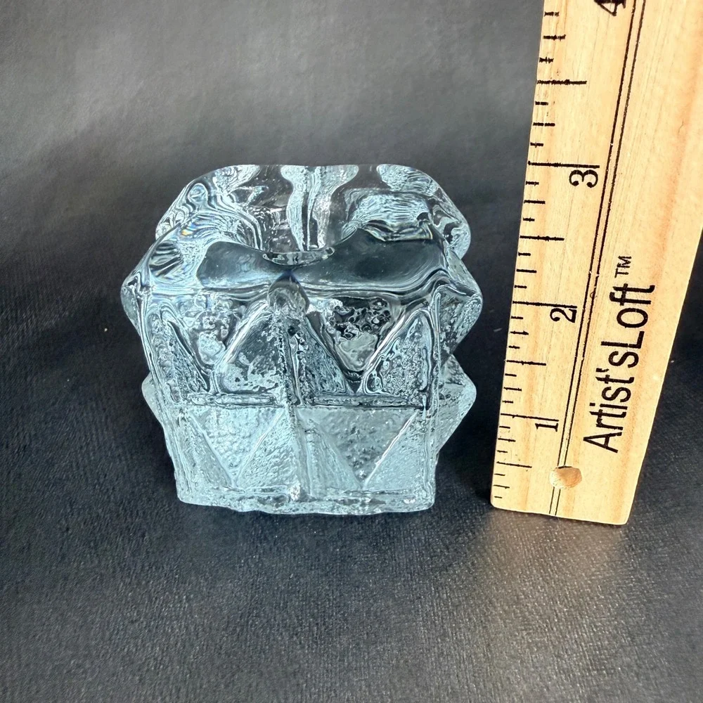 Blenko 802S Crystal Ice Glass Taper Candle Holders Pair 1980 MCM‎